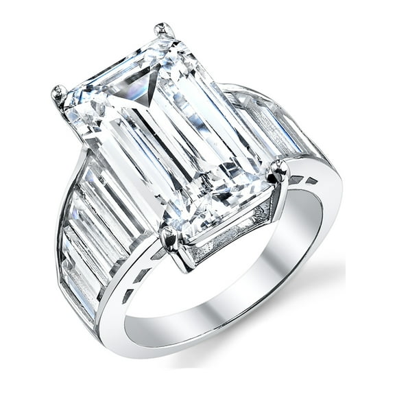 Metal Masters Womens Angelina Jolie Sterling Silver Engagement Wedding Ring Emerald-Cut Cubic Zirconia 10 x 16mm Cz