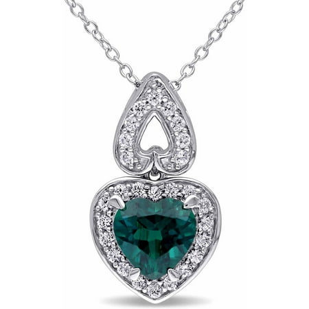 Tangelo 2-1/3 Carat T.G.W. Created Emerald and Created White Sapphire Sterling Silver Halo Heart Pendant, 18