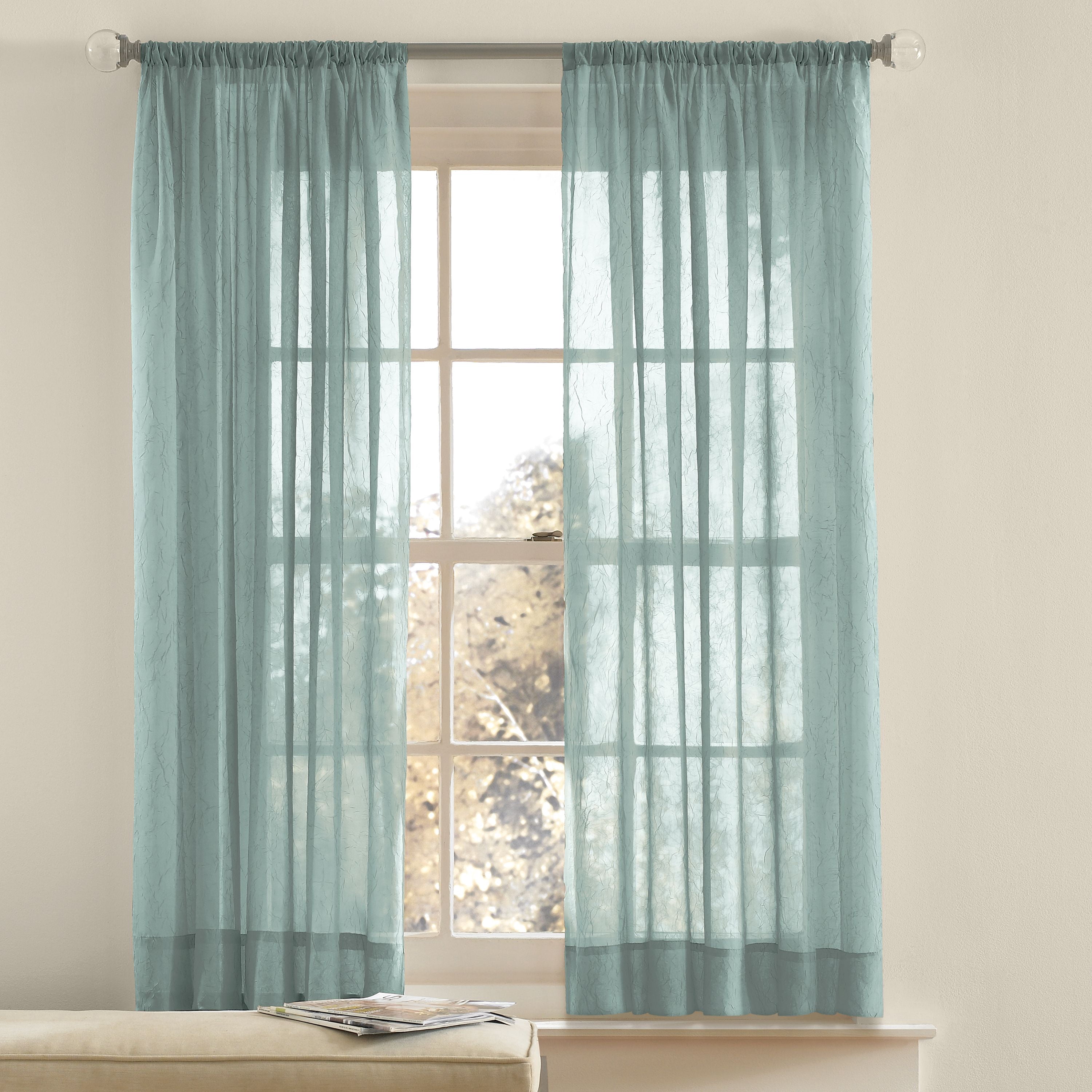 Better Homes & Gardens Crushed Voile Sheer Indoor Curtain Single Panel, Seaglass Green, 51"W x 63" L, Adult