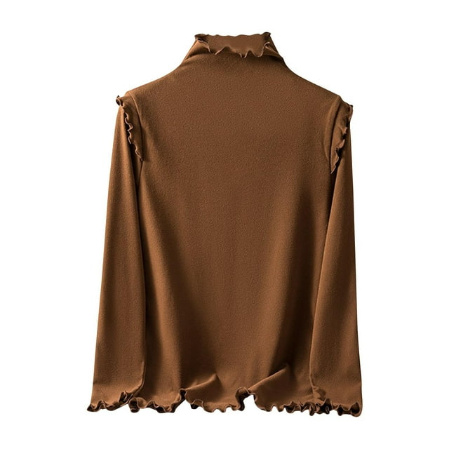 biudgviw Womens Thermal Tops Ruffle Long Sleeve Basic Tee Shirts Comfy Soft Turtleneck Undershirts Fall Winter Clothes