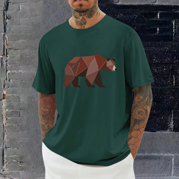 Ceisia Men's Fashion Print Round Neck Short Sleeve Soft Breathable Casual T-shirt Green XXL Gifts for Father