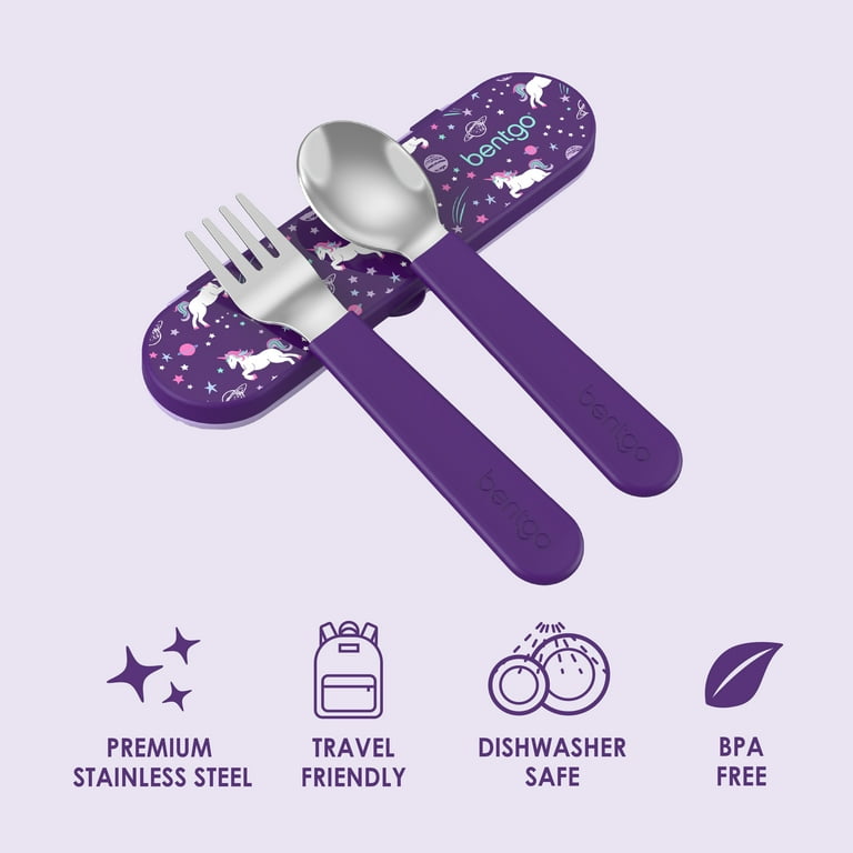 Bentgo Kids Stainless Steel Utensils Set - Reusable Fork, Spoon & Storage  Case Made From High-Grade Stainless Steel, BPA-Free, Dishwasher Safe  (Purple