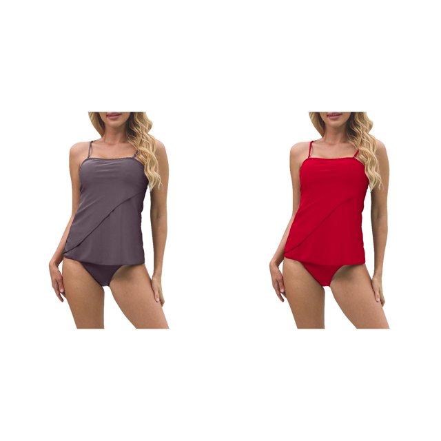 (2-Pack) Rinsvye Women'S Tankini Swimsuit With Removable Shoulder Straps And Cups Two Piece Set For Conservative Beach Vacation Pool Swimming Stylish Comfortable