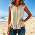 thumbnail image 4 of Drses 2026 Women's Cotton Linen Sleeveless Tank Top, Crewneck Button Front Pleated Peplum Blouse with Ruffled Hem, Lightweight Breathable Casual Versatile Shirt, 4 of 6