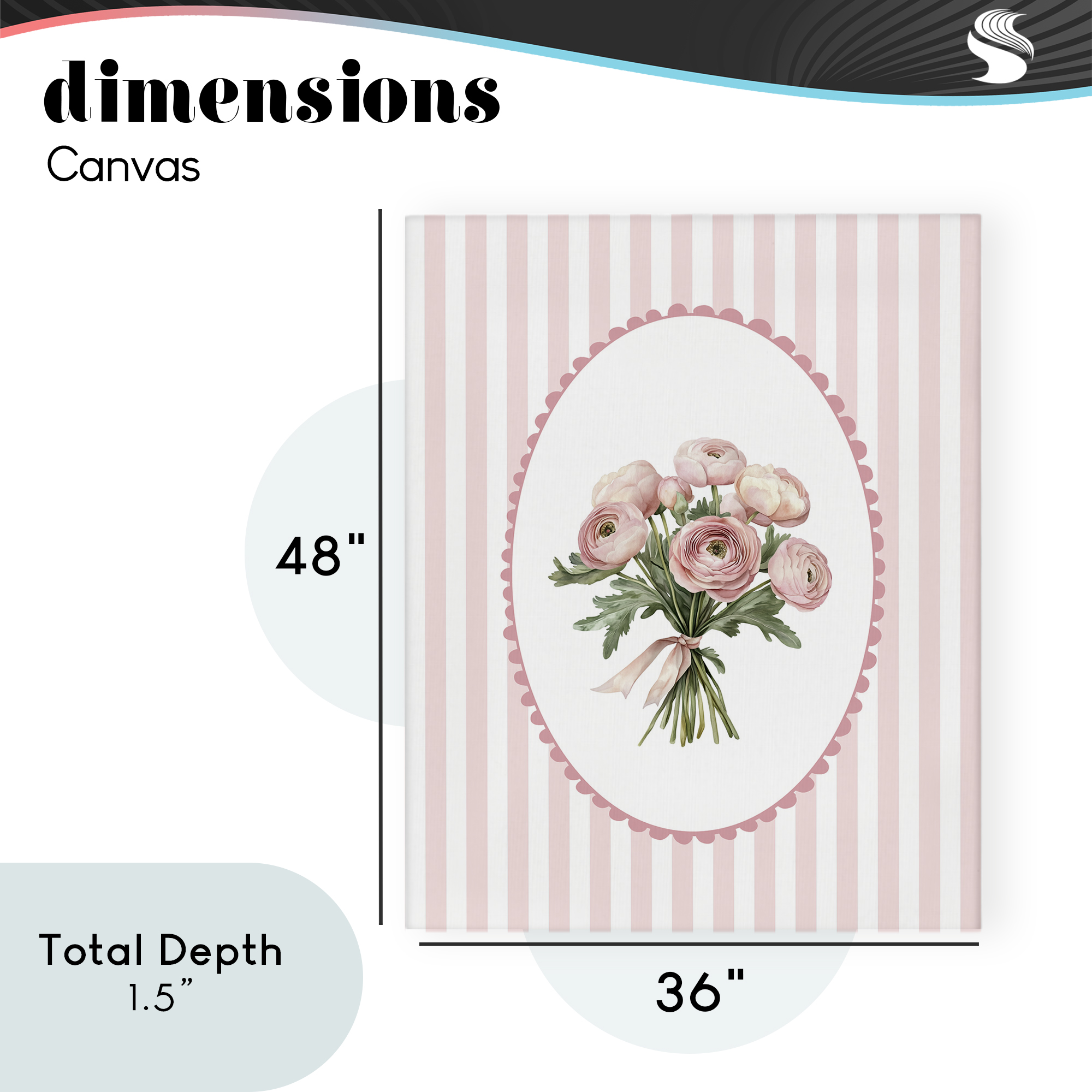 Peony Bouquet on Gentle Stripes Canvas Wall Art, design by Christine Simpson Art