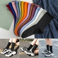 thumbnail image 2 of Women Men Socks, Casual Solid Color Soft Skin-friendly Elastic Cotton Sweat Absorption Breathable Middle Tube Socks for Spring Autumn Winter Daily Wear, 2 of 8