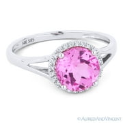 ALFRED & VINCENT 1.80ct Round Brilliant Cut Lab-Created Pink Sapphire & Diamond Halo Promise Ring in 14k White Gold