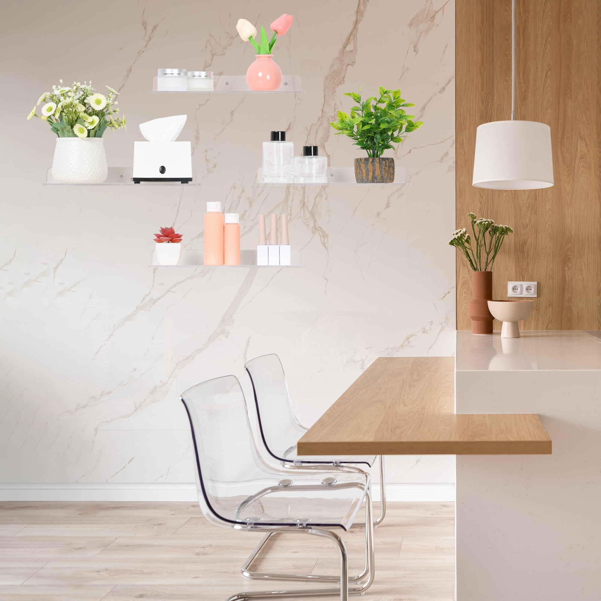 Unique Bargains Clear Acrylic Floating Shelves for Bathroom Bedroom Wall Display Shelf 11.8" x 7.9" x 2" 4