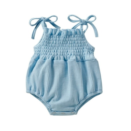 

Newborn Baby Boy Girl Clothes Infant Romper Bodysuits Toddler Baby Boys And Girl Comfortable Solid Color Elastic Sling Romper Jumpsuit Blue 18-24 Months