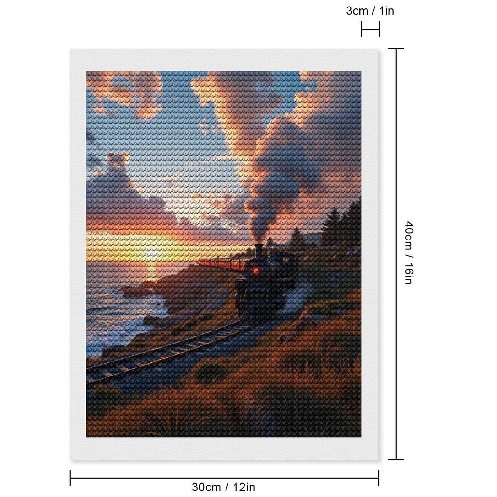 Diamond Art Kits for Adults, Train Sunset Coastal Landscape Scenery 5D Diamond Painting Kits for Adults Beginners, DIY Full Drill Diamond Painting, Gem Art and Crafts 12x16