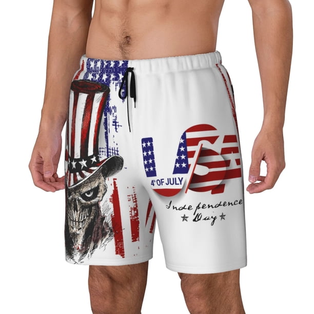 Balery Patriotic Skull Art Bañador para hombre, shorts de playa de secado rápido con entrepierna y forro de compresión-XX-Large