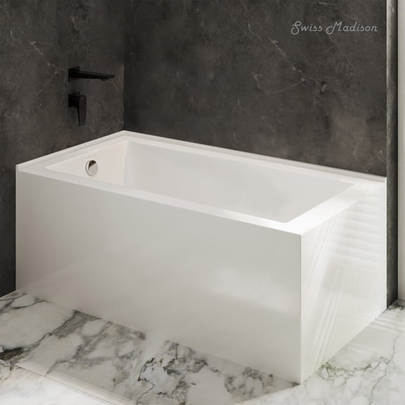 Voltaire 72 x 36 Left Drain Soaking Alcove Corner Apron Bathtub in Glossy White