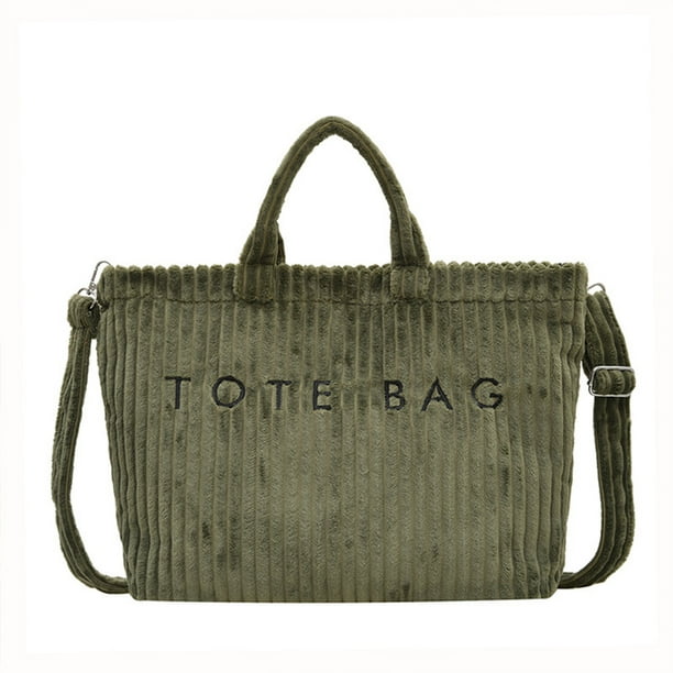 Bolso de Hombro Grande Corduroy Ligero Bolso de Hombro Casual 43x31x11cm Lenzo Negro Blanco Rosa Bolso de Hombro Verde con Cremallera para Viajes en el Lugar de Trabajo