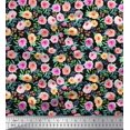 thumbnail image 1 of Soimoi Black Cotton Duck Fabric Leaves & Floral Watercolor Decor Fabric Printed BTY 42 Inch Wide, 1 of 3