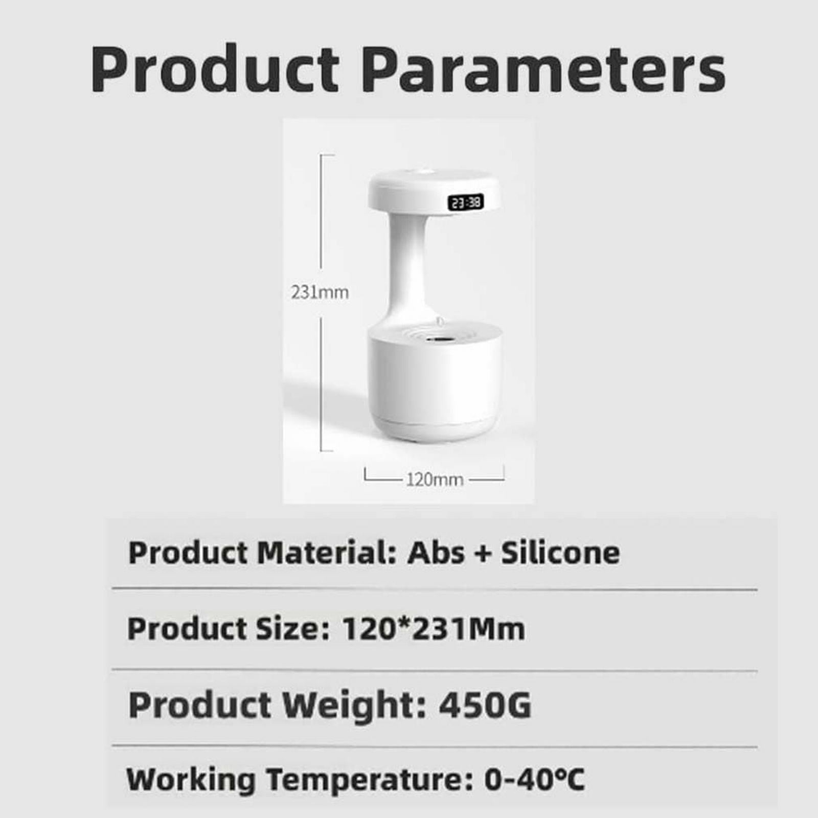 Antigravity Humidifier, Rain Humidifier, Bedroom Anti Humidifiers With Clock Water Drop Backflow Aroma Diffuser Large Capacity Bedroom Mute Heavy Fog Household Sprayer