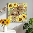 thumbnail image 3 of Sunflower Bee Kind Canvas Wall Art for Living Room, Vintage Yellow Floral Bees White Daisy Brown Wooden Grain Poster Print Painting for Bedroom Office Home Decor Wall Pictures Prepare To Hang 16"x16", 3 of 9