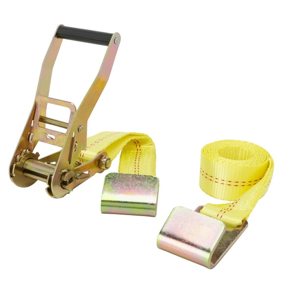 Ultra-Tow 2in. x 27ft. Ratchet Tie-Down with Flat Hooks, 10,000-Lb. Breaking Strength, 3333-Lb. Working Load, 324in.L, Yellow Polyester