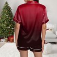 thumbnail image 4 of felwors Women Christmas Pajamas Set Silk Satin Short Sleeve Button Down Top and Shorts Plus Size Soft Sleepwear Lounge Xmas Pjs Red, XL, 4 of 7