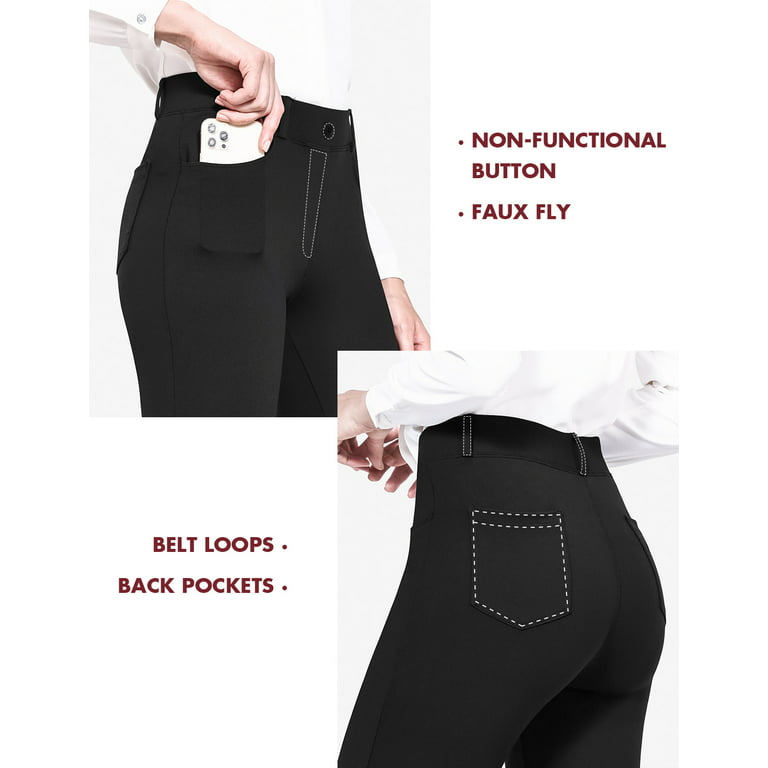 BALEAF Women's Yoga Dress Pants Black Stretchy Work Slacks Business Casual  Trousers with Pockets Petite 29 Black M