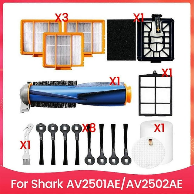 16PCS Roller Side Brush and Filter Replacement for Shark AV2501AE