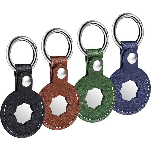 4 piezas Airtag llavero, funda Airtag, funda protectora de piel sintética para Apple AirTag, funda protectora de cuero para llavero compatible con AirTags, funda Airtag