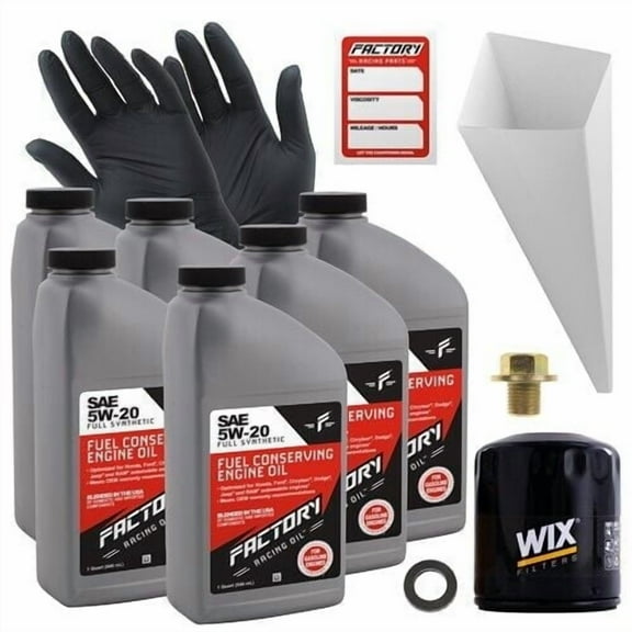 Factory Racing Parts Oil Change Kit Compatible with Ford Fusion 2.0L Turbo, 2.5L 2013-2020, Transit Connect 2.5L 2014-2022 5W-20 Full Synthetic Oil - 6 Quarts