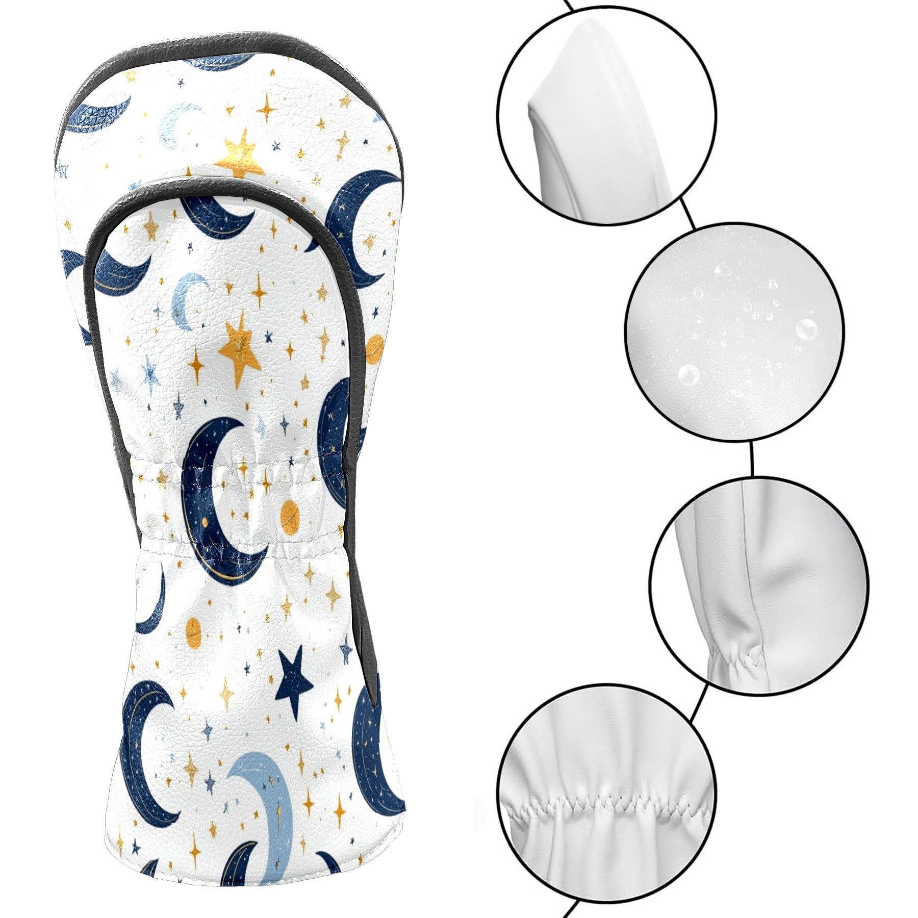 Golf Club Head Covers - Moon Pattern, PU Leather, Waterproof, Fits Fairway Woods/Hybrid, Unisex, Fits Most Brands