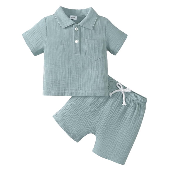 Kucnuzki 12 Months Infant Baby Boys Outfit Set 18 Months Summer Clothes Short Sleeves Solid Color Pullover Polo T-shirt Top Shorts 2pcs Clothing Sets Green 12-18M