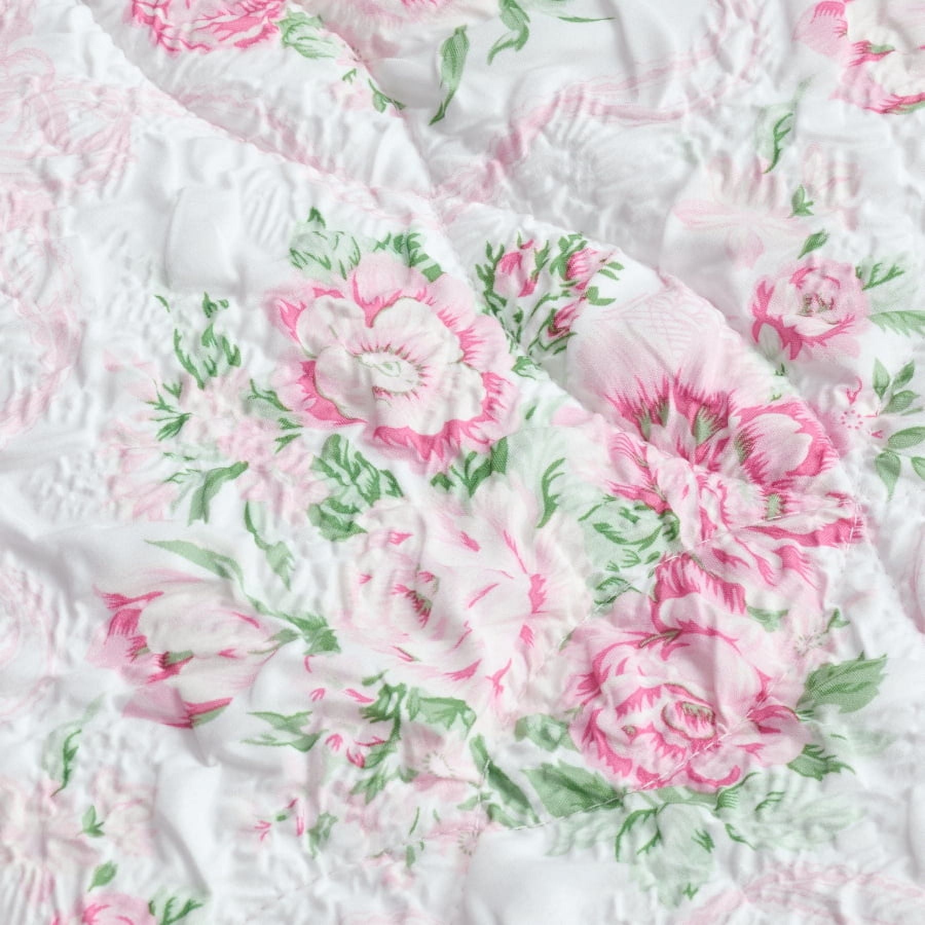 Paris Hilton Coquette Blush Pink Floral Quilt Set, Twin, Reversible 2-Piece Bedding, Lightweight
