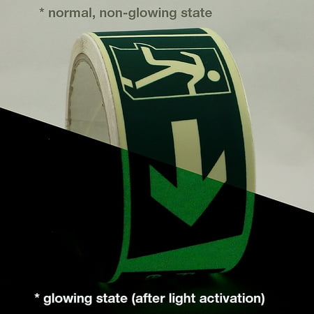 2 Glow In The Dark Tape JVCC GLW-S Glow in the Dark Signaling Tape: 2 in. x 16.4 ft. (Right Arrow Fire Exit Luminescent Lime Green) ()