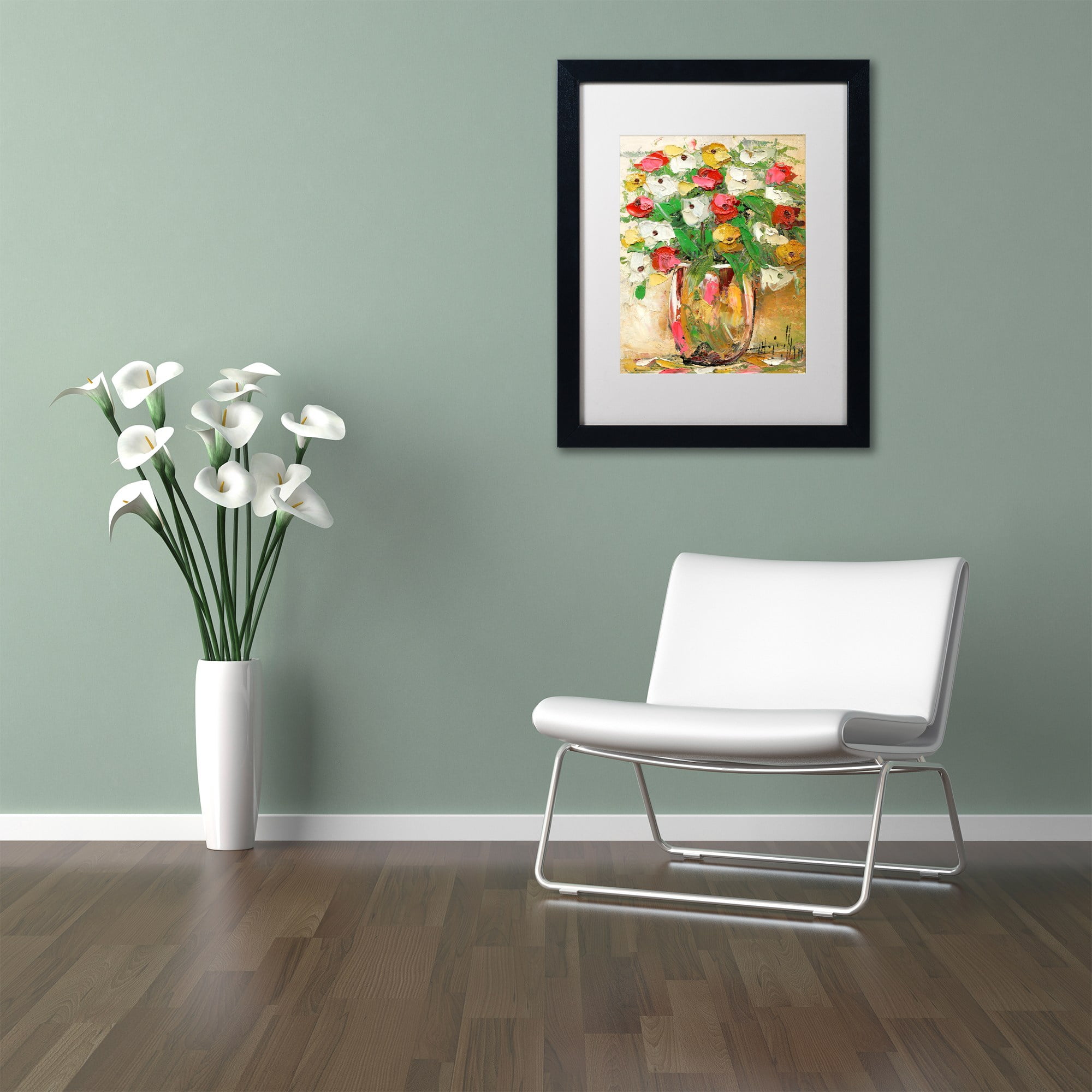 Trademark Fine Art "Spring Flowers in a Vase 7" Canvas Art by Hai Odelia, White Matte, Black Frame