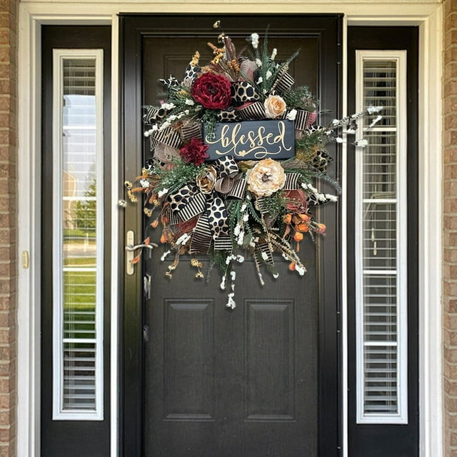 Couronne de Guépard d'Automne, Décoration Simple Rustique pour Porte d'Entrée, Décorations d'Automne, Récolte, Action de Grâce, Intérieur Extérieur