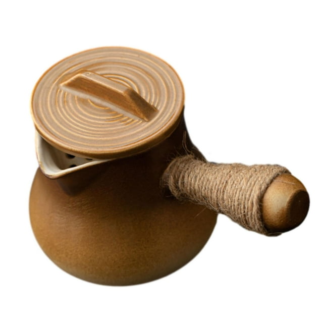 Tetera de cerámica con tapa, estufas portátiles, té hervido, mango lateral, tetera individual de para amantes del té, regalo, pícnic al aire , marrón perfecl Tetera