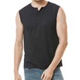 thumbnail image 3 of SWSMCLT Men's Running Tank Top WorkoutCrew Neck Spring Slimming Vest Sleeveless Basic Henley Shirt Soft Button Black X-Large, 3 of 4