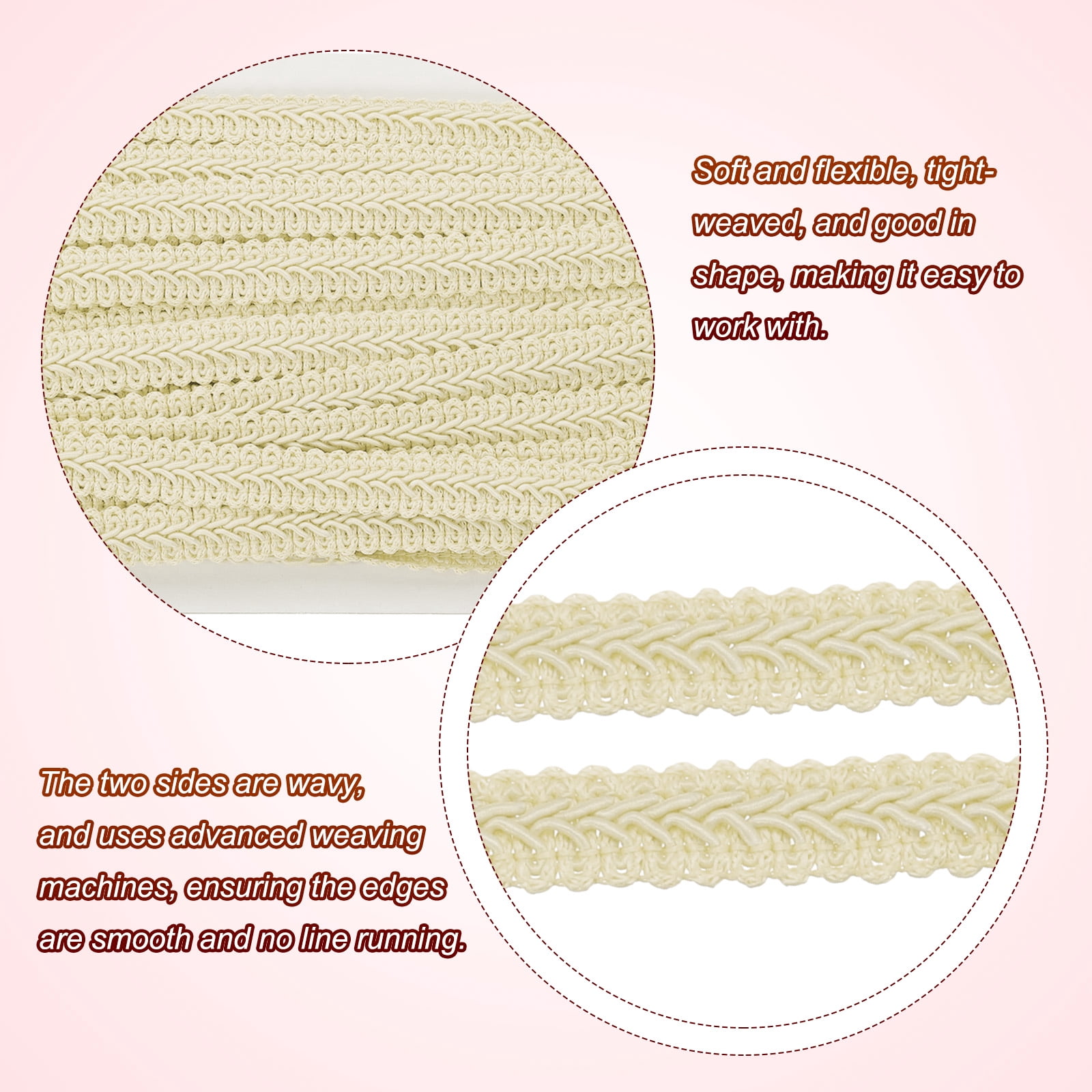 Unique Bargains Gimp Braid Trim Woven Fabric Ribbon Cream