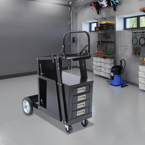 27.56*14.96*33.86in Rolling Welding Cart Black Cabinet Welding Welder Cart Tank for Welders Hoses Welders' Helmets