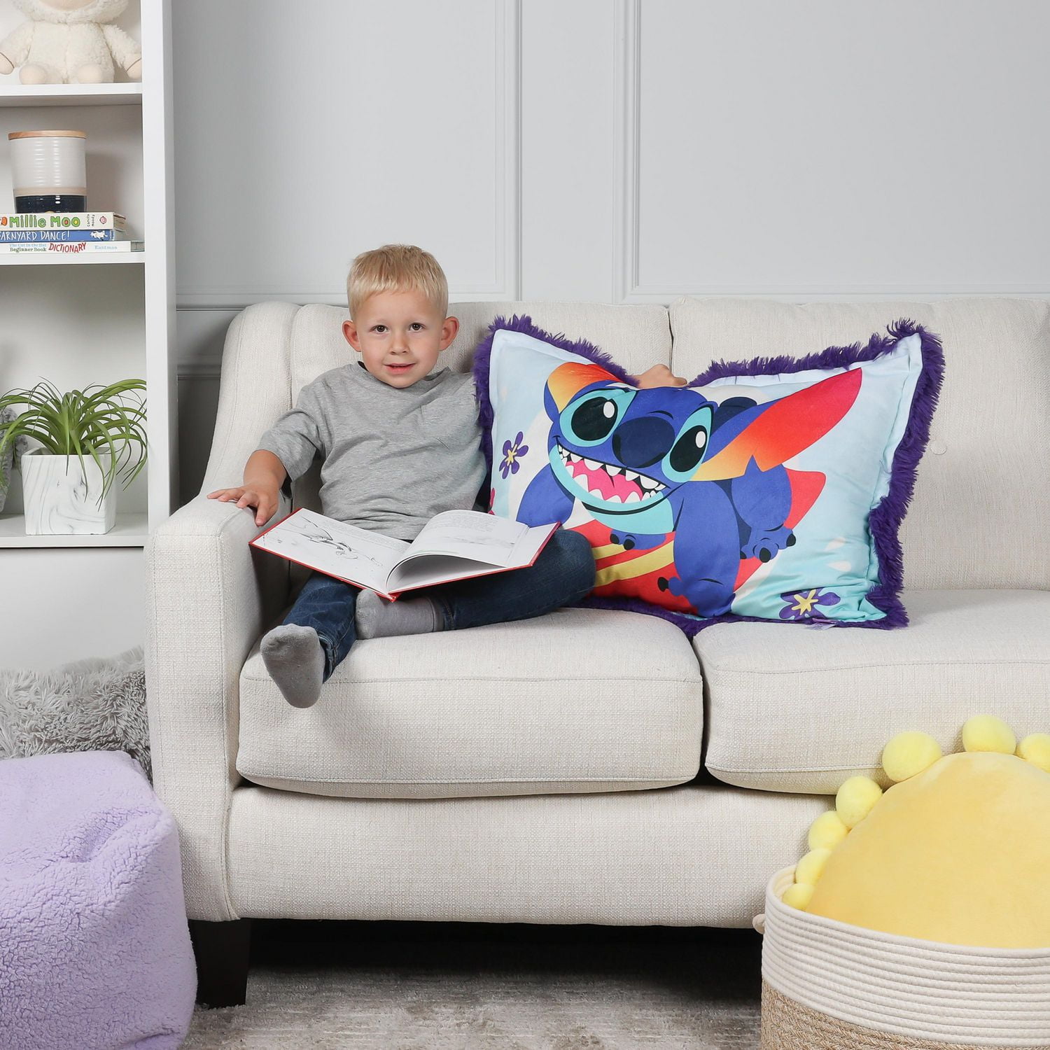 Disney Stitch Kids Jumbo Funky Fur Pillow, 20” x 30”