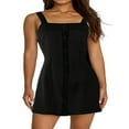 thumbnail image 1 of Femmes Courtes Robes Sans Manches Boutons de l'Épaule Casual Partie Été Printemps Robe Noire S, 1 of 8