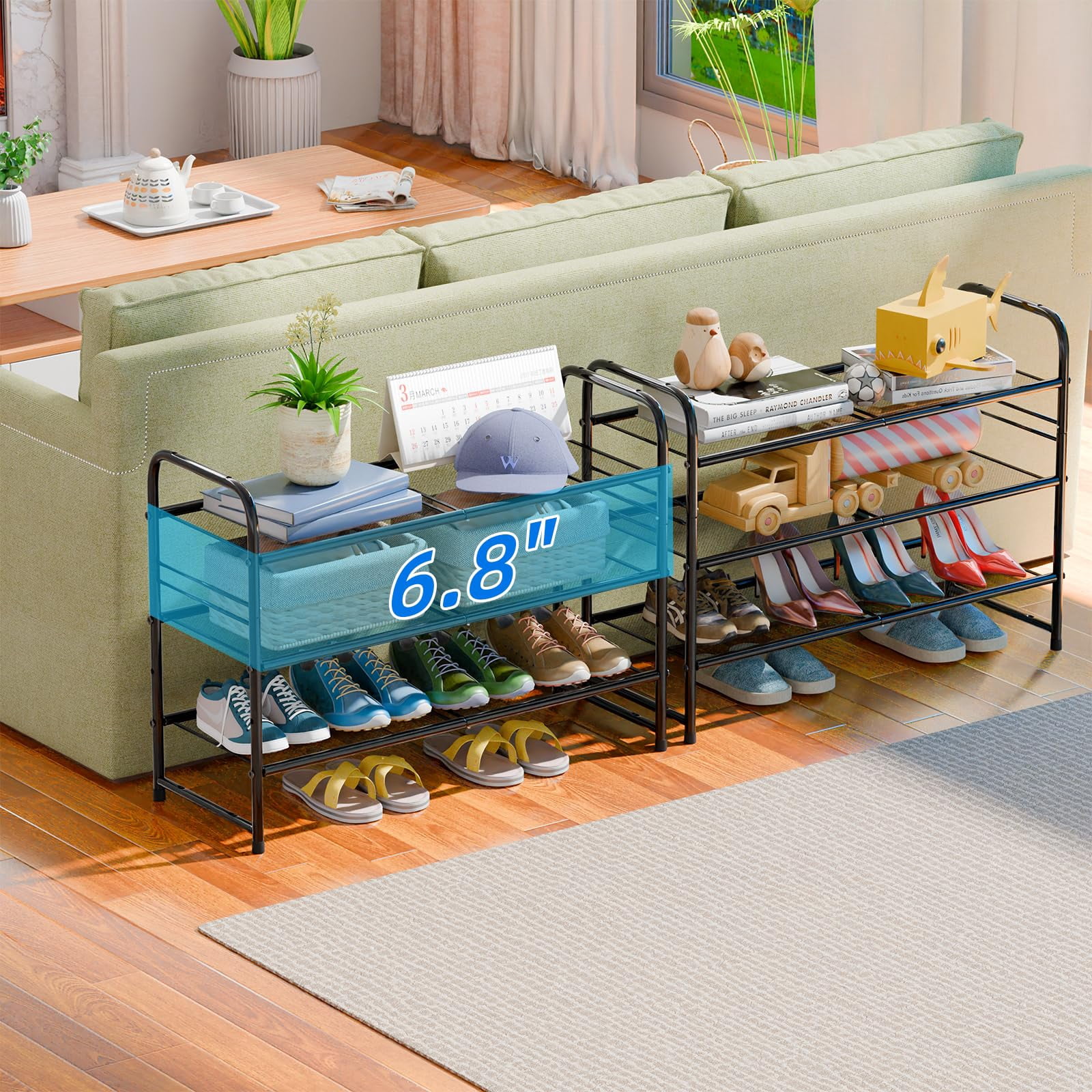 SUFAUY 3-Tier 33" Wide Shoes Rack Stackable, Metal Mesh, Black