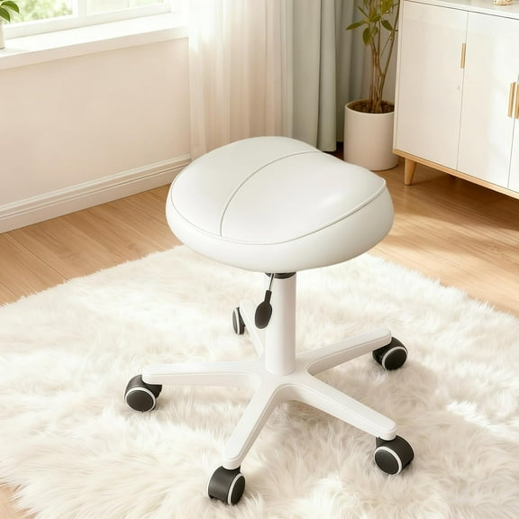 WXJHL Saddle Stool with Wheels Adjustable Height Swivel Rolling Saddle Chair Thick Padded Seat Ergonomic Chair for Hair Salon, Dental Clinic, Spa, Massage Studio, Office & Home,White