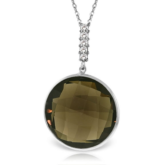 Galaxy Gold GG 14K White Gold Natural Diamonds and Checkerboard Cut Smoky Quartz Pendant Necklace - Balance & Intuition - 16" to 24" - Fine Jewelry for Women
