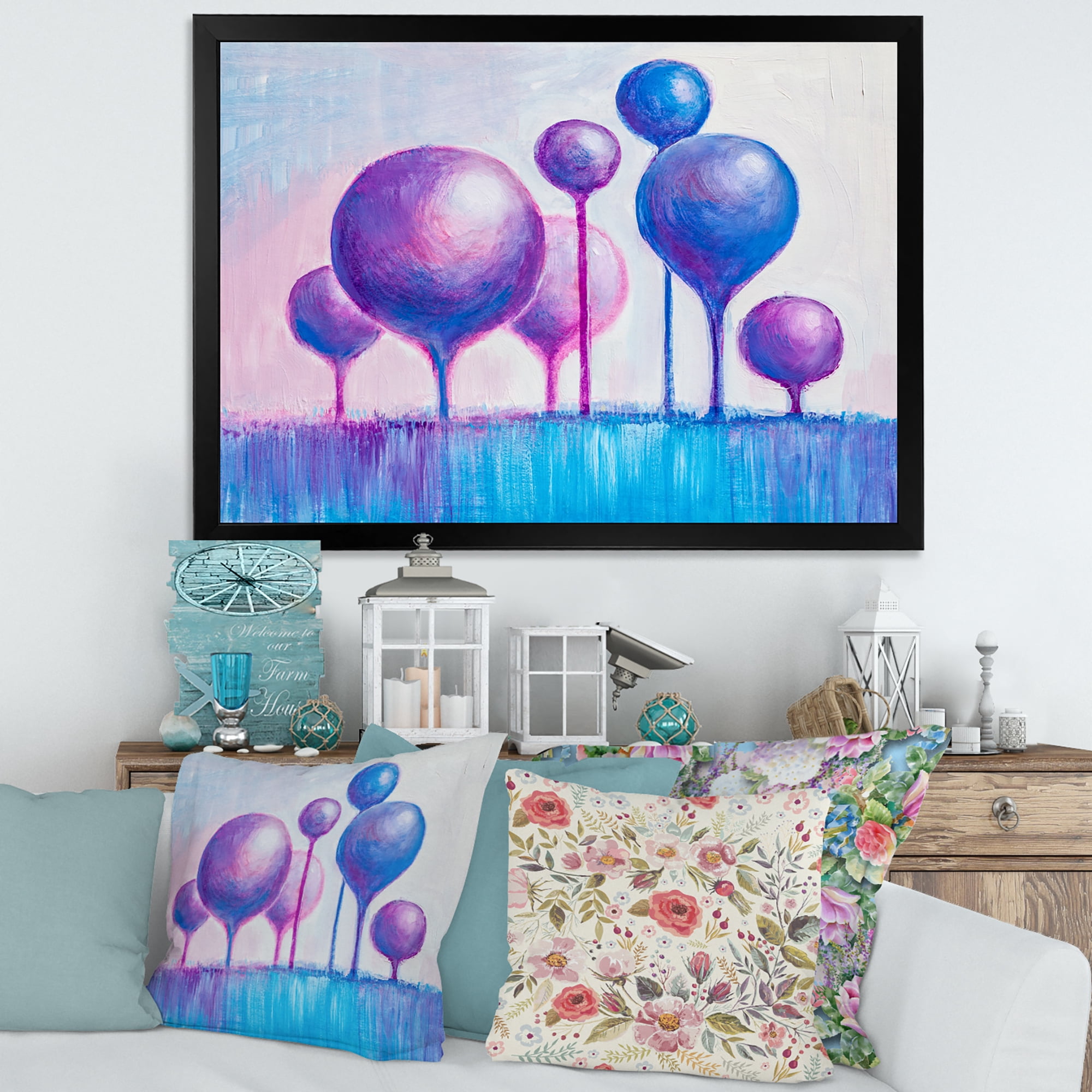 Designart 'Ornamental Colourful Trees I' Modern Framed Art Print