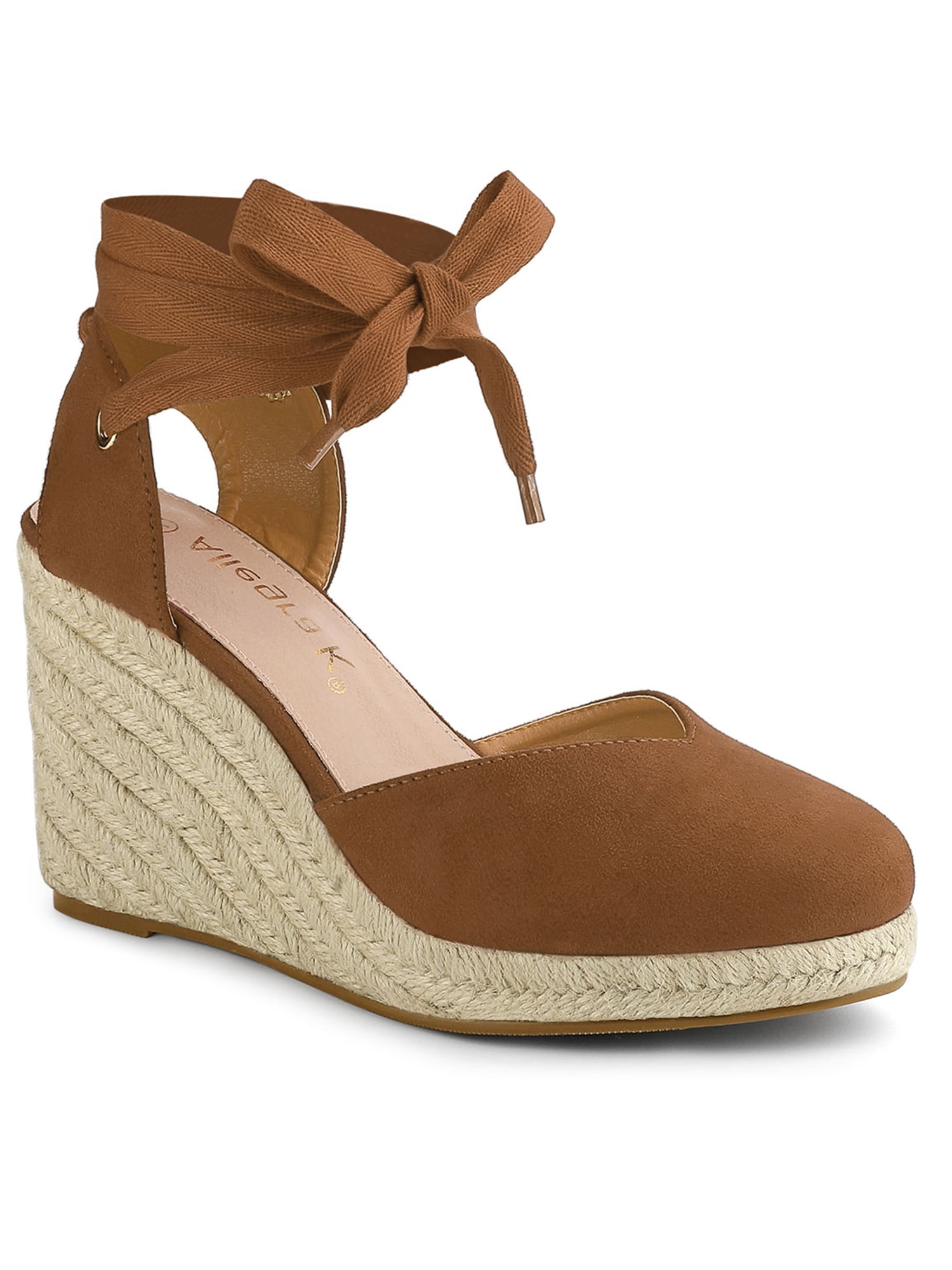 Women's Stability Espadrille Wedge High Heel Round Toe Sandals Brown 6