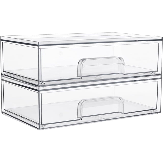 Juego de 4 cajones de almacenamiento apilables, contenedores organizadores de plástico transparente para suministros de baño, ideal para organización de gabinete, despensa, cuarto de