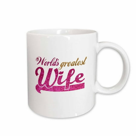 

3dRose Worlds Greatest Wife - Romantic marriage or wedding anniversary gifts for her - best wife - hot pink Ceramic Mug 15-ounce