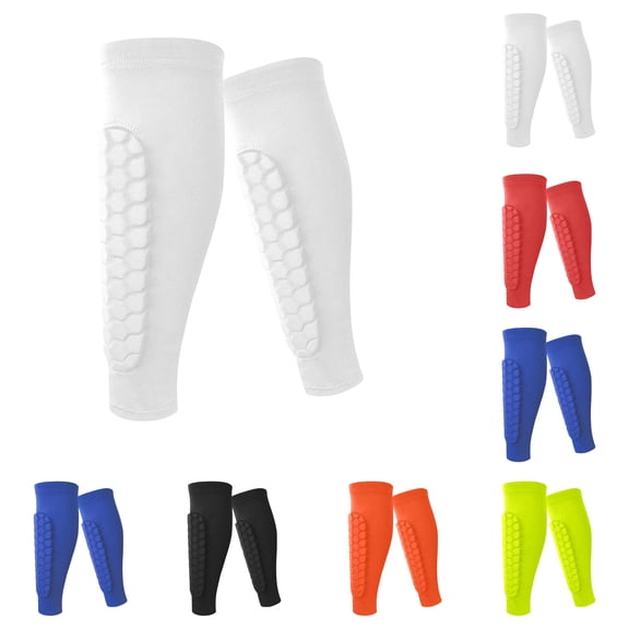 Soccer Shin Guards Shin Pads for Youth Adult, Calf Compression Sleeve with Honeycomb Pads, Lightweight Calf Protective Soccer Gear for Football Baseball Boxing White L