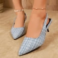 thumbnail image 3 of Dakaela Women's Pumps Slingback Low Kittens Heels Plaid Denim Sparkly Dressy Sandals Wedding Bridal Prom Party Dress Shoes Size 6-10 Blue, 3 of 9