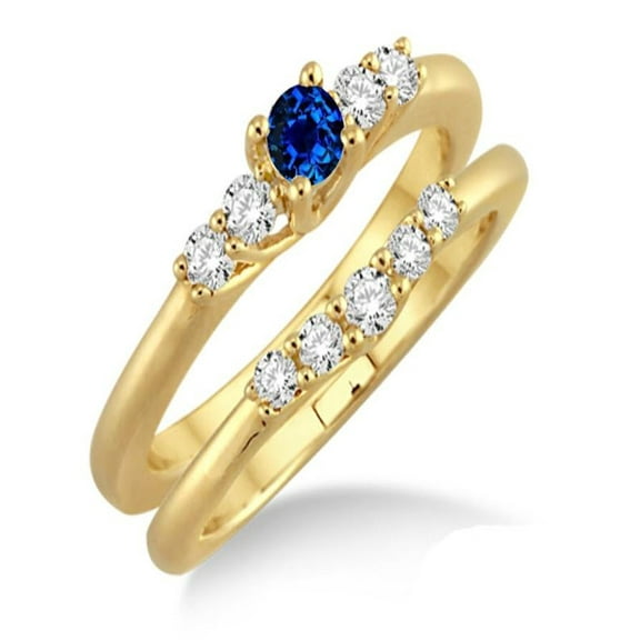 1.25 Carat Sapphire and Diamond Affordable Bridal Set on 10k Yellow Gold