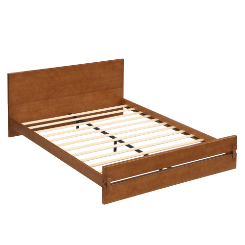Euroco Wood Queen Size Platform Bed, Heavy-Duty Bamboo Bed Frame, Walnut Brown