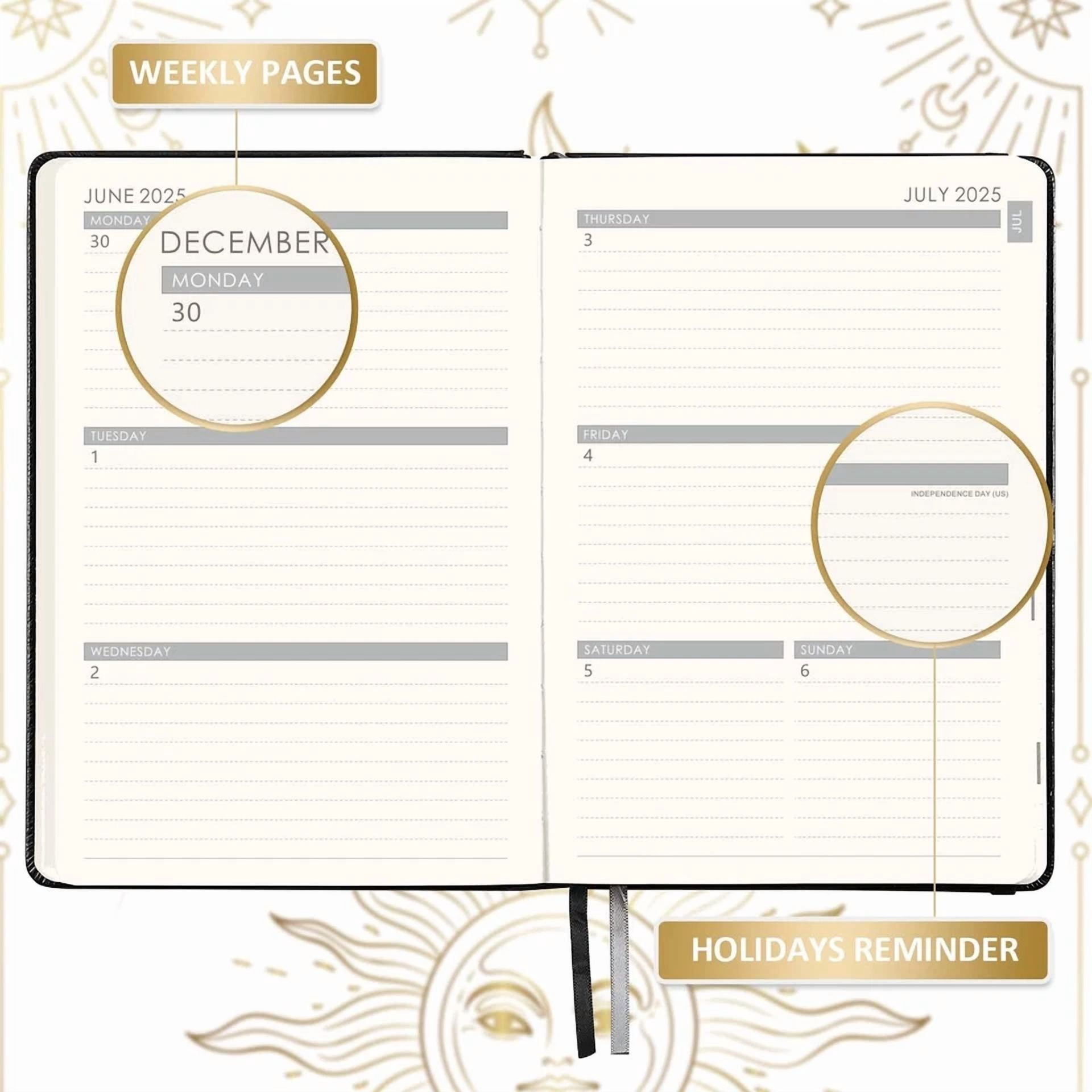 Black Planner 2025 2026 Monthly Weekly Organizer With Stickers And Elastic Cl...